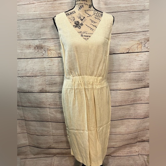 Lafayette 148 NY Dress Linen Blend V-neck Cream Color Size Small - Picture 1 of 7